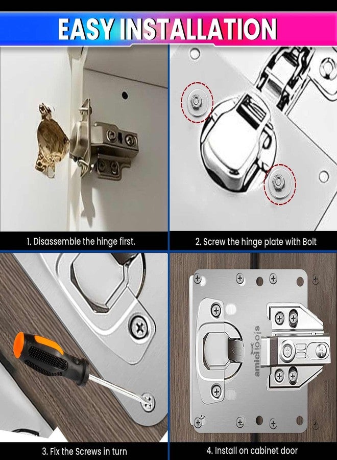 amiciTools Stainless Steel (SS202) Hinge Repair Plate with Mounting Screws for Furniture, Shelves, Cabinet Protection (4-Pcs) - Image 3